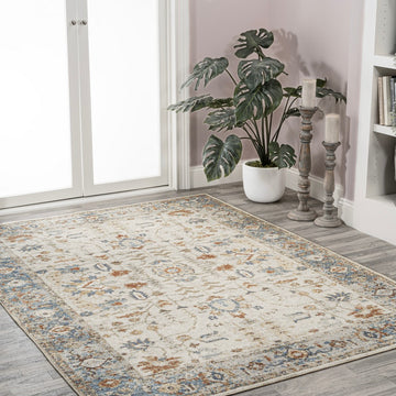 Hiero Persian Border Low-Pile Machine-Washable Area Rug